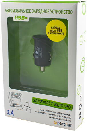 Автомобильное зарядное устройство для телефона PARTNER USB - microUSB 1A
